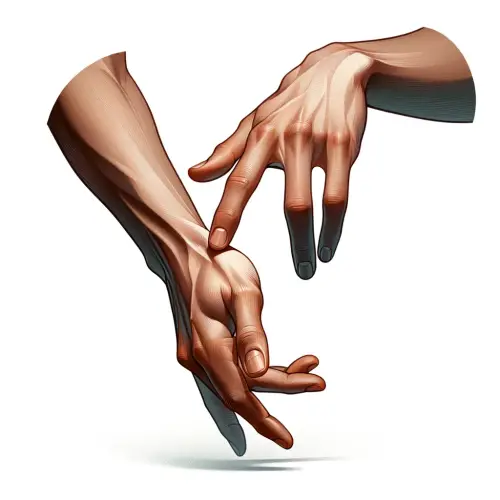 류마티스 초기증상 으로 손가락 관절이 굵어진 손그림이다.