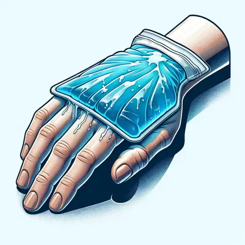 류마티스 관절염이 있는 손을 냉찜질 하는 그림이다.